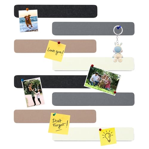 8Pcs Rectangle Felt Cork Board Bar Strips with 35 Pushpins, Self-Adhesive Bulletin Board Strips for Office School Home Wall Decor Stickers Memos Schedules Photos Display -Camel & Grey - color: #A- Camel & Grey, size: Rectangle