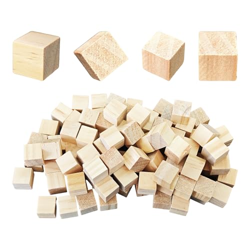 100Pcs 0.59” inch Unfinished Natural Wooden Cubes, Square Craft Wood Blocks for DIY Projects, Blank Wood Squares for Art, Building, Personalized Crafts, Wedding Decor, and Creative Displays - size: 1.5cm