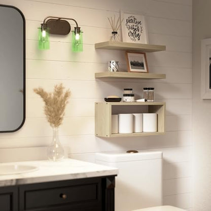 RICHER HOUSE Floating Shelves Set of 3, Modern Bathroom Shelves Wall Mounted with Invisible Brackets Over Toilet, Rustic Wall Shelves for Bathroom Bedroom, Living Room, Kitchen - Light Brown - color: Light Brown, size: 2+1