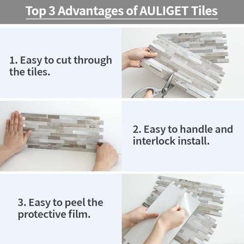 AULIGET Peel and Stick Backsplash, Coffee & Brown Wood Look PVC Mixed Metal Stick on Bathroom Backsplash, 2 - color: Coffee & Brown Wood + Metal Silver, size: 2 Sheets, 6"x12"x0.12"