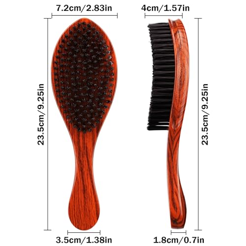 Handle Brushes for 360 Waves - Hard Wave Hair Brushes Wave Styler Great for Wolfing Wave Styler Brush Great for Black Hair - Boar & Nylon Bristle Curve Wave Brush for Barbers & Daily Use (Red)