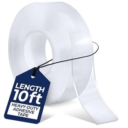 Perco Double Sided Mounting Tape Roll, Clear Nano Tape, 1"x120" (10 ft) – Strong Reusable Adhesive for Wall, Shelves, Picture Hanging, Posters, Décor, Crafts, DIY Projects, Custom Lengths - size: 1x120 inches