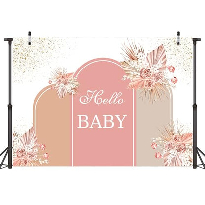 Sensfun Dusty Pink Baby Shower Backdrop Boho Baby Shower Decorations Blush Brown Pampas Floral Oh Baby Banner Photography Background for Boy Girls Gender Neutral Party Supplies Photo Booth Props 5x3ft - size: 5X3ft