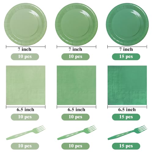 Serves 35 Guests Gradient Sage Green Plates and Napkins Party Supplies,7" Gradient Sage Green Birthday Dessert Paper Plates and Napkins,Disposable Party Dinnerware for Wedding,Graduation - color: Gradient Sage Green