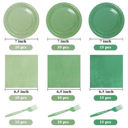 Serves 35 Guests Gradient Sage Green Plates and Napkins Party Supplies,7" Gradient Sage Green Birthday Dessert Paper Plates and Napkins,Disposable Party Dinnerware for Wedding,Graduation - color: Gradient Sage Green
