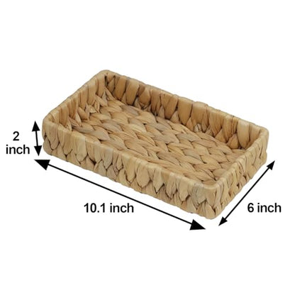 Bathroom Tray Countertop, 10 Inch Water Hyacinth Bathroom Basket, Toilet Tank Bathroom Vanity Tray, Rattan Wicker Tray for Bathroom Decor Coffee Table (Small) - size: 10.1" x 6" x 2"