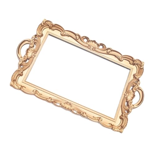 ULTECHNOVO Retro European Mirror Plate Tray, Golden Rectangular Cosmetics Storage Tray for Perfume and Jewelry, Decorative Makeup Organizer for Home Décor and Photography Props