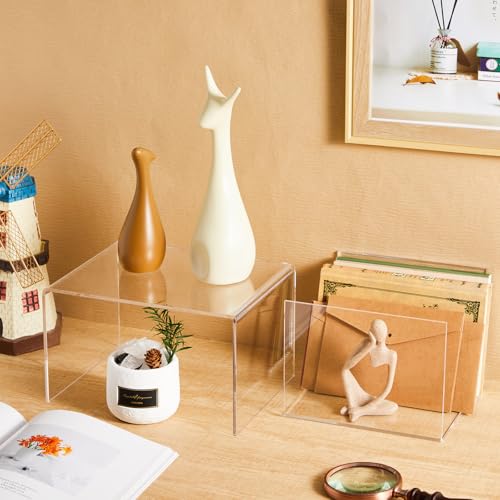 RattanView 2 Pcs 8 Inch, 10 Inch Large Acrylic Risers Display Stands 5 mm Thick Acrylic Shelf Riser Showcase for Collectibles Jewelry Cupcakes Food Figures Perfume Cabinet (Clear) - color: Clear, size: 8 Inch, 10 Inch, 5 mm