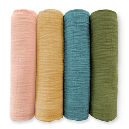 SwaddleDesigns Cotton Muslin Swaddle Blankets for Baby Boy & Baby Girl, Set of 4, Neutral Receiving Blankets for Newborn, Baby Registry & Gift, 46x46 inches, Fiesta - color: Fiesta