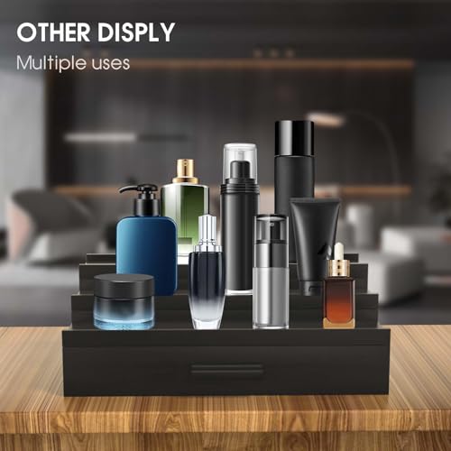 Sephyroth Cologne Organizer for Men 3 Tier of Elevated Cologne Display Shelf with Drawer Storage Perfume Organization and Storage Display Risers,Great Gift for Man(Black) - color: Black