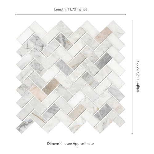 MSI Arabescato Venato White 1 in. x 2 in. Herringbone Honed Marble Mesh Mounted Mosaic Tile for Bathroom, Kitchen Backsplash, Accent Wall Tile, and Shower Wall Tile - color: Arabescato White, size: CASE