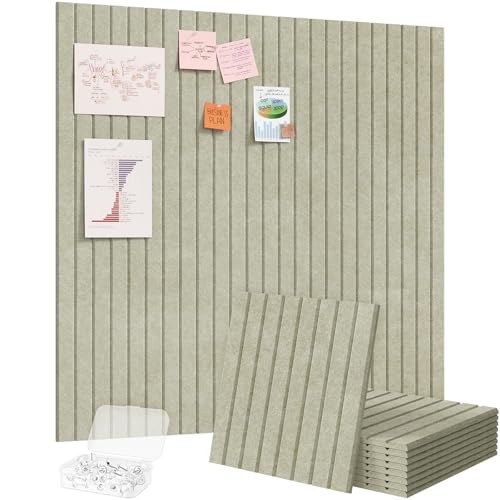 Lifewit Felt Slatted Bulletin Board, 9 Pack Self-Adhesive Panel, 36"x 36" Total Size, Cork Board Alternative, Pin Message Board with 30 Pushpins for Room and Office Decor, Home, Dorm, Green - color: Sage, size: Slat Stripe 9-pack