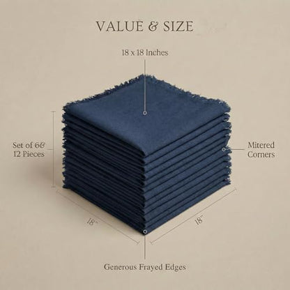 ACCENTHOME Navy Cotton Linen Napkin Set of 12 18x18 inch Dinner Napkins - Washable Soft Premium Hotel Quality Reusable Hemmed Edges Napkins Perfect Table Linens for Family Dinners, Weddings - color: 09 - Navy, size: 18"x18" - Pack of 12
