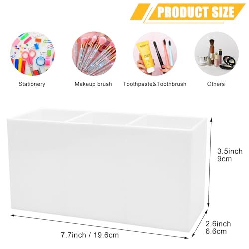 Cerpourt White Makeup Brush Organizer,Acrylic Cosmetic Brushes Storage Holder with 3 Slots,Pencil Pen Holder for Desk,Desk Organizer and Accessories for Vanity - color: White
