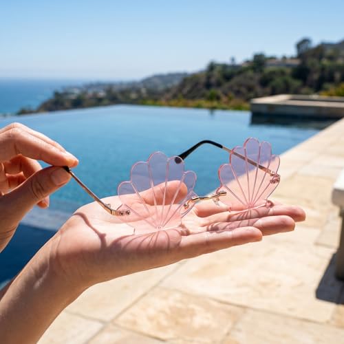 Angoily 3PCS Rimless Seashell Sunglasses, UV Protection Fun Glasses for Themed Events Lightweight Comfortable Eyewear Hawaiian Summer Photo Props Beach Party Eyewear for Women Mermaid Accessories