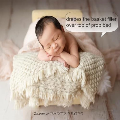 Zeroest Baby Photography Props Basket Braid Wool Wrap Newborn Photo Shoot Baskets Filler Posing Stuffer Background Blanket (Beige) - color: Beige