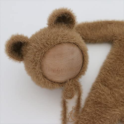 2Pcs Newborn Photography Props Boy Photo Posing Outfits Baby Photoshoots Girl Crochet Bear Hat Romper - color: Brown B