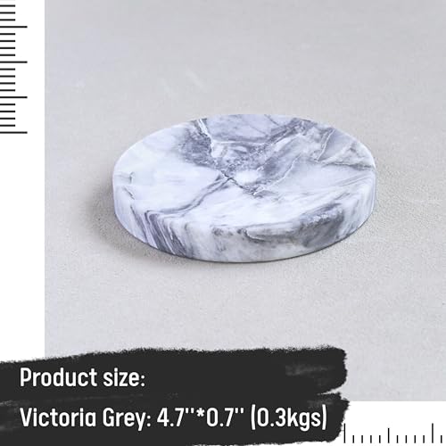 Natural Round Marble Dish Tray— Luxurious Grey Marble, Hand-Honed Matte, Resin-Free Multi-use for Home Decor, Jewelry, Trinket Tray, Soap Dish, Dispenser Base, Key Holder (4.7'', Grey)