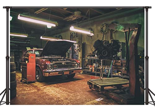 Old Garage Backdrops for Photography, 5x3FT Car Repair Backgrounds, Themed Party Portrait Photo Shooting Props MBMYLU1 - size: polyester-5x3ft