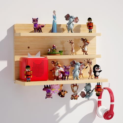for Tonies Shelf Magnetic - Tonies Figure Organizer for Kids Room, Wooden Magnetic Display Shelf for Tonies Box Holder, Wall Floating Shelves Toy Storage Compatible Charging Station (3 Tier, Wood) - color: Wood, size: 3 Tier