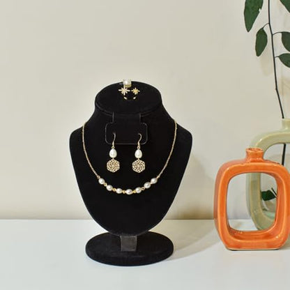 MOOCA 3 Pcs Set Black Velvet Combination Display Jewelry Stand Bust for Necklaces, Earrings, Rings, Jewelry Display For Vendors - color: Black Velvet, 3 pieces