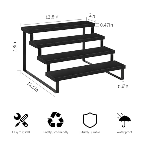 YINMIT Wooden Display Riser Stand, Tiered Perfume and Cologne Organizer Stand, 4 Tier Spice Rack Organizer, Rustic Display Shelf for Candles (4 Tier,Black) - color: 4 Tier,Black