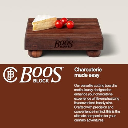John Boos B Series Square Wooden Walnut Cutting Board 9”x9” – 1.5” Thick, 3-lb Non-Reversible Butcher Block with Wood Bun Feet & Edge-Grain - color: Walnut with Wood Feet, size: 9"L x 9"W