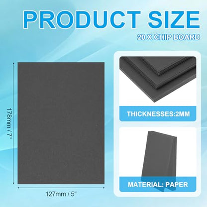 PATIKIL 7x5x0.08" Chipboard Sheets, 20Pcs 80PT Thick Book Board Binders Board Sturdy Bookbinding Supplies for Book Binding Cover, Black - color: Black, size: 7x5x0.08"