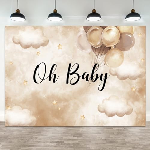 5x3ft Oh Baby Backdrop Neutral Baby Shower Decoration with Clouds and Balloons Gender Reveal Party Background for Newborn Photoshoot Photo Booth Prop Neutral Theme Party Banner - color: Color 7, size: 5x3ft
