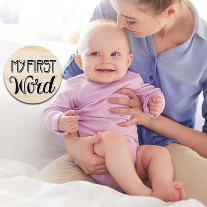 My First Holiday Milestone Cards Sign, Double Sided Newborn Photo Props Pregnancy Journey Baby Shower My First Holiday Anniversary Milestone Wooden Discs - color: Baby First Holidays