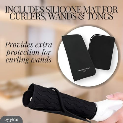 Flat Iron Hair Straightener Silicone Mat & Pouch Pack by j&m - with Heat Proof Mat for Curling Tongs/Wands/Irons - Fits ghd, BaByliss & Larger Straighteners - Zip-Up All-in-One Compact Travel Case - size: Pouch & Mat