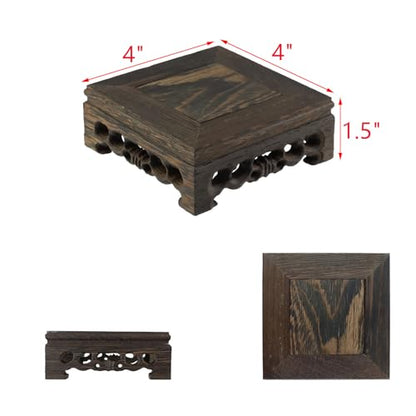 Traditional Craft Wooden Base Wood Display Stand Oriental Square Shape Pedestal 4" x 4" - color: N-4"