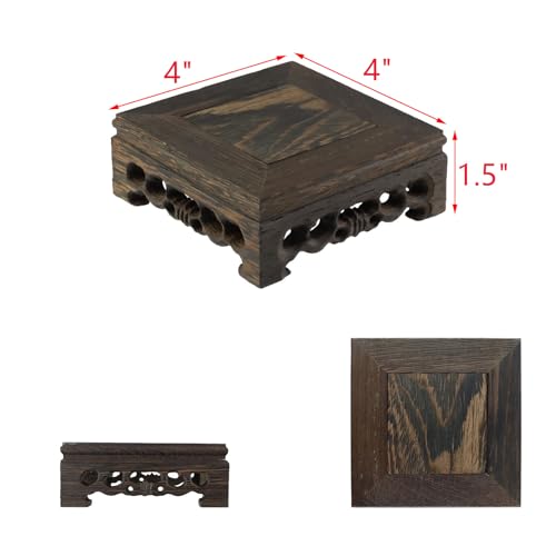 Traditional Craft Wooden Base Wood Display Stand Oriental Square Shape Pedestal 4" x 4" - color: N-4"