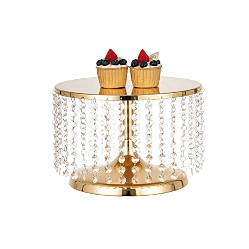 Cake Stand for Dessert Table 12 Inch Gold Crystal Pendants Metal Cake Stand Serves as A Round Dessert Cupcake Display Plate for Table, Wedding, Party, Event - color: Gold, size: Medium