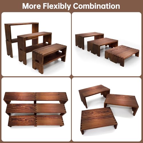 Yikaroeli 2 Set Wood Display Risers Small Wooden Stand for Display Cupcake Stands 9.4"-7.8" Graduated Sizes 3 Tiered 6Pcs Dessert Display Stands for Vendor Events (Brown)