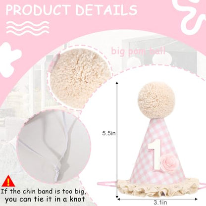 Baby In Bloom 1st Birthday Hat - First Birthday Party Decorations, Boho Cute First Birthday Hat - color: Pink