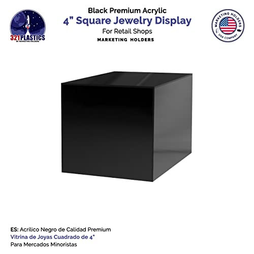 2 Pack 4" Acrylic Display Riser Box with One Open Side Versatile Glossy Black Square Lucite Retail Merchandise Storage Bin or Product Platform No Assembly Required by Marketing Holders - size: 4"w x 4"h Black