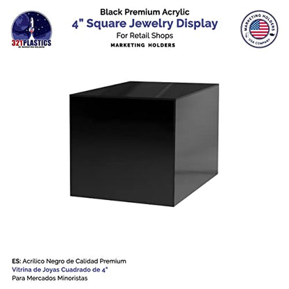 2 Pack 4" Acrylic Display Riser Box with One Open Side Versatile Glossy Black Square Lucite Retail Merchandise Storage Bin or Product Platform No Assembly Required by Marketing Holders - size: 4"w x 4"h Black