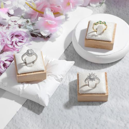 16 Pcs Single Ring Display Stand, Velvet Ring Holder Display for Jewelry Showcase, Wood Base with Beige Velvet for Retail Stores and Trade Shows (Beige)
