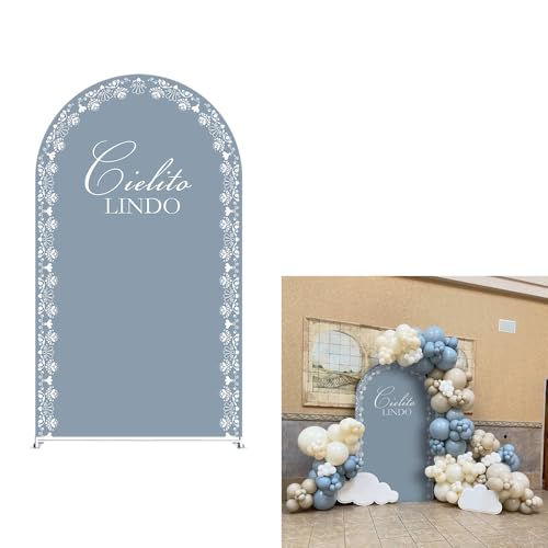 Arch Backdrop Cover Dusty Blue Mexican Fiesta Baptism Baby Shower Double-Sided Chiara Arch Spandex Fabric Cover for Wedding Parties Decorations (2.6x6ft Cover,g4047) - color: g4047, size: 2.6x6ft cover