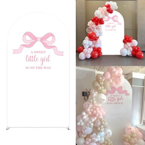 Little Sweetheart is on The Way Arch Backdrop Cover Love Valentine Party Decors Arch Spandex Cover for Baby Shower Pink Girls Birthday (2.2x5ft,bow62) - color: bow62, size: 2.2x5ft