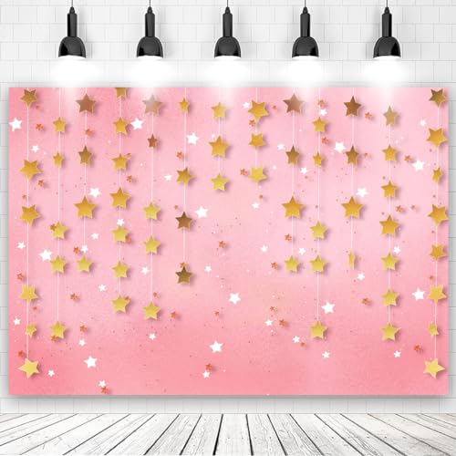 7x5ft Twinkle Littler Star Backdrops Pink Starry Sky Gold Glitter Little Star Photography Background Birthday Party Decorations Baby Shower Backdrop for Girls Kids Portrait Photography Backdrop - color: Pink, size: 7x5ft