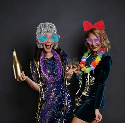 80pcs Large Gorgeous Photo Booth Props Set Birthday Party Accessories Kit Includes Clown Wig Foil Tinsel Wig Rock Headband Novelty Funny Glasses Inflatable Prop for Adult Teen Carnival Party Supplies