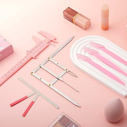 Weewooday 6 Pieces Tattoo Eyebrows Rulers 3 Point Positioning Ruler Mini Caliper Double Scale Vernier Calipers Eyebrow Caliper Microblading Ruler Measuring Tool with Eyebrow Shaver(Pink) - color: Pink