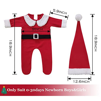 ForBaysy Newborn Baby Christmas Photo Props Outfit Infant Boys Girl Photoshoot Costume Red jumpsuit With Xmas Hat