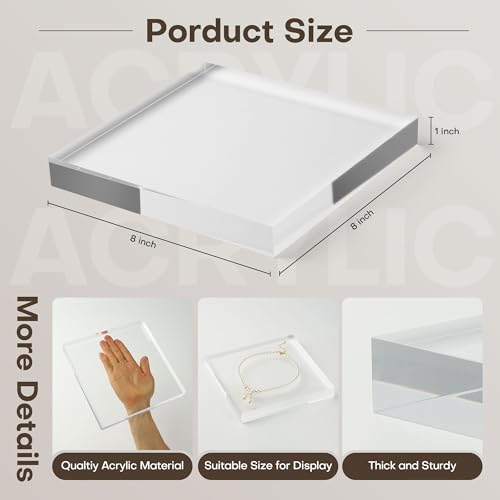 Clear Acrylic Display Block – Solid Polished Plexiglass Riser for Jewelry, Figurines, Retail Showcase & Home Decor – Sturdy Acrylic Cube Stand (8" x 8" x 1") - size: 8" x 8" x 1"
