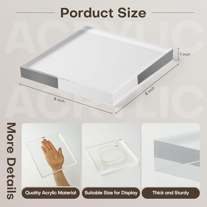 Clear Acrylic Display Block – Solid Polished Plexiglass Riser for Jewelry, Figurines, Retail Showcase & Home Decor – Sturdy Acrylic Cube Stand (8" x 8" x 1") - size: 8" x 8" x 1"