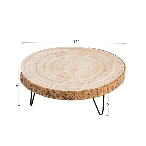 Creative Co-Op Large Paulownia Wood Pedestal with Metal Legs - color: Raw Finish, size: 11"
