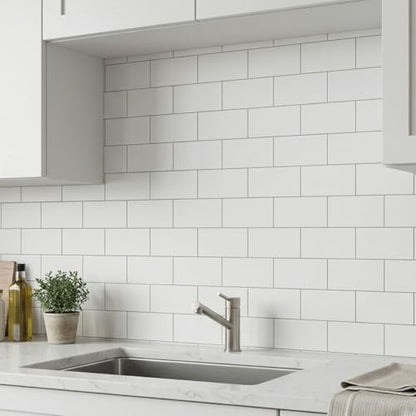 10- Sheet Polished White Peel and Stick Backsplash, 12’’Luxury PVC Ceramic Look Self Stick Subway Tiles, Waterproof Peel and Stick Wall Tiles for Kitchen and Bathrrom - color: Soft-Glossy White