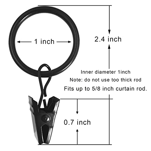 WeeksEight 44 Pack Black Curtain Rings with Clips, Curtain Hooks Hangers Clip Rings for Hanging Drapes Bows Hat, Drapery Rings 1 in I D, Fits up to 5/8 in Diameter Curtain Rod. - color: Black, size: 1" I D Set of 44